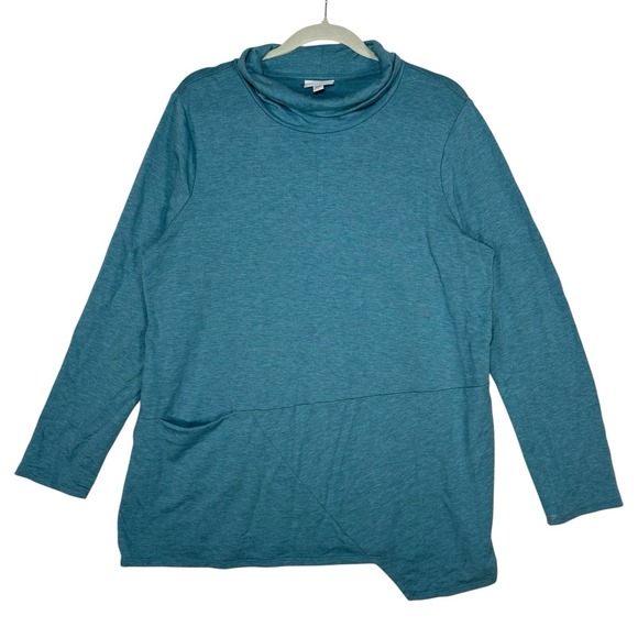 J. Jill Tops - J. Jill Pure Jill Luxe Tencel Cowl‎ Neck Top L Teal Asymmetric Hem Comfycore